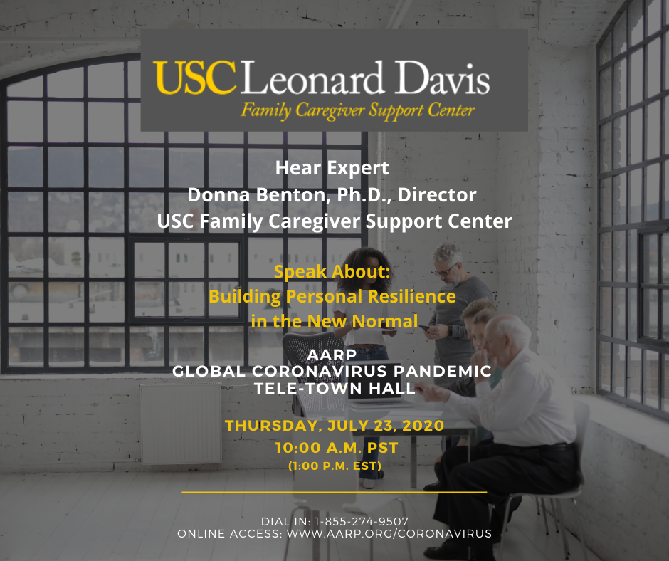 USCFCSC's tweet photo. Hear Dr. Benton discuss information, tips and guidance to help 50+ adults navigate the new landscape by focusing on critical questions and life events under the new normal.
#CaregiversFightOn #COVID19 https://t.co/9dJ6Z9UJD3