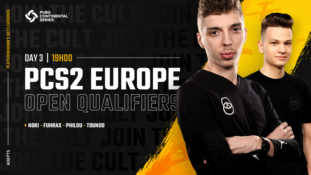 ADEPTS_TEAM's tweet photo. #PCS2 EUROPE Open Qualifiers Jour 3, ce soir à 19h00 !
https://t.co/4uQvWnsoji

#JoinTheCult #GoAdepts #PUBG https://t.co/2xs8Gso6UM