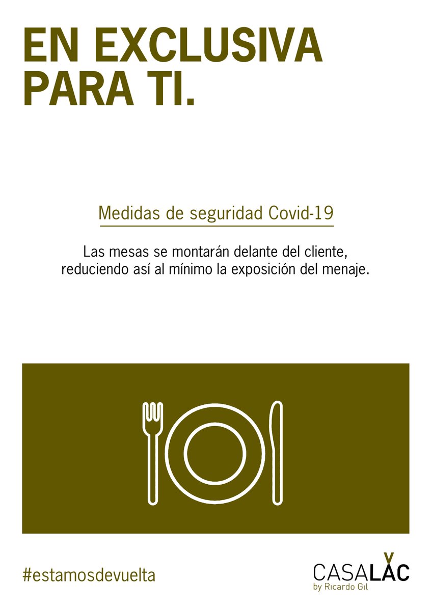 Seguimos todos los protocolos y recomendaciones que marca el Ministerio de Sanidad.
Seguimos creando experiencias. Cuidamos de ti.
CasaLac, Restaurante 33, La Huerta de Tudela

#protocolosdeseguridad #cocinasaludable #protegetusistemainmunologico