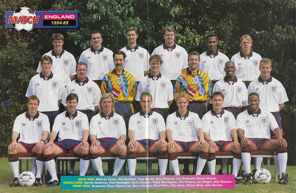 94-95 England international squad (Match 17/9/94)
@mattletiss7 @RealRazor @TonyAdams @TheStuartPearce @DarrenAnderton @thedavidseaman @IanWright0 @alanshearer @graemelesaux14 @7RobLee @RobjonesLFC2 @denniswise @officialbarnesy @FootballArchive @EnglandMemories @EnglidsAway