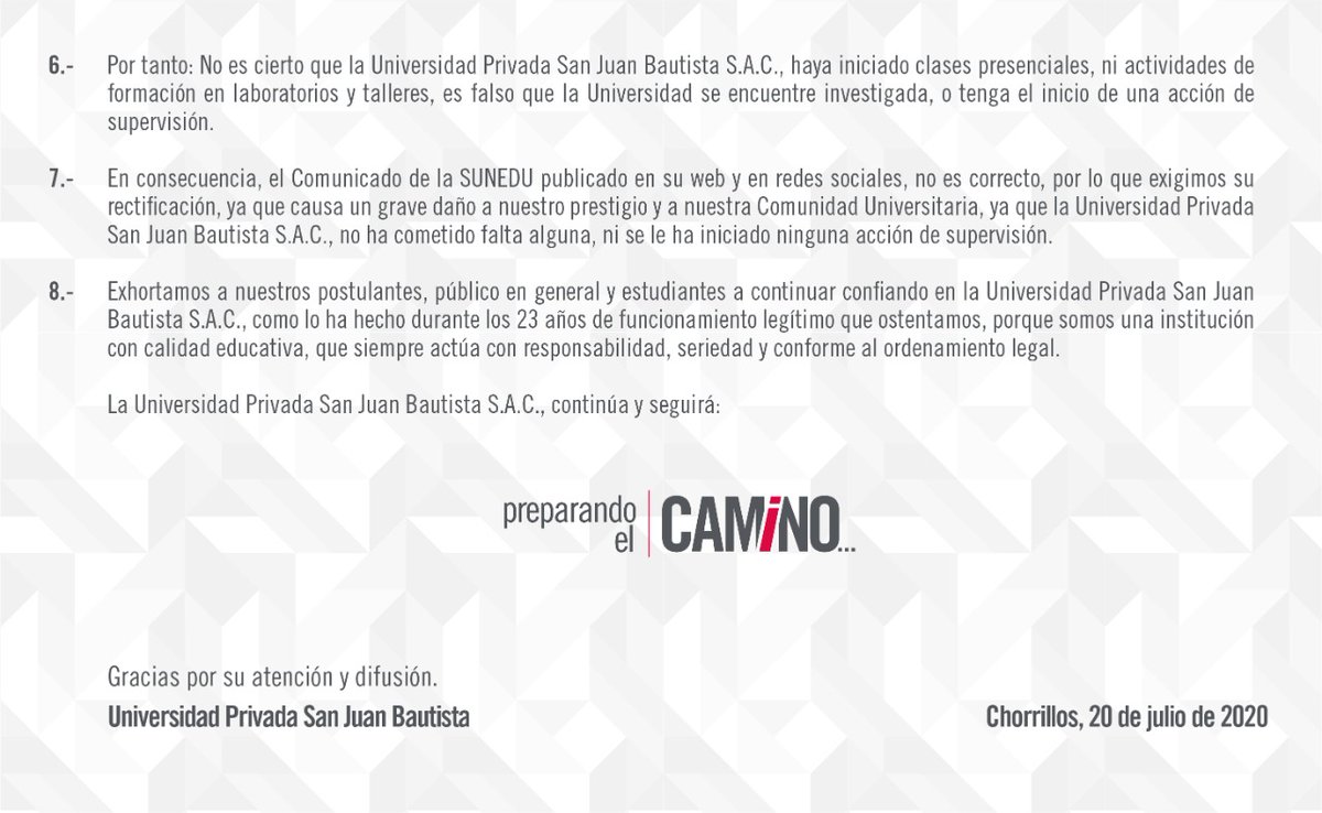 UPSJB's tweet photo. A toda nuestra Comunidad Universitaria. https://t.co/4QzYFLTzLq