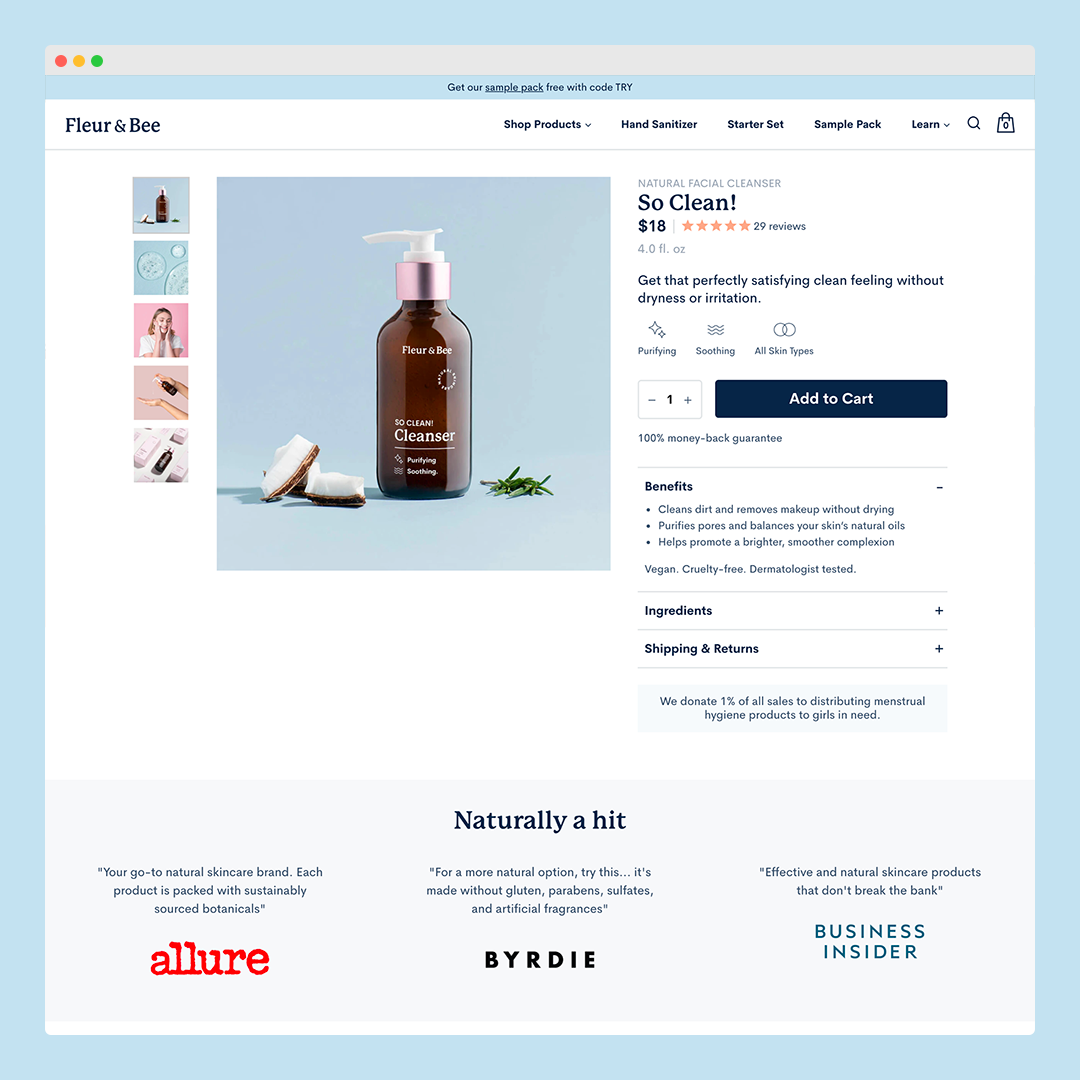 ecommlove's tweet photo. 🛍 #eCommerce design inspiration from @FleurandBee 

Their #Shopify product page has ticked all the boxes, colours, typography, layout, photography, product copy, and the list goes on 👌

🔗 https://t.co/HhBCGmdKSy https://t.co/2ps82XQb8i