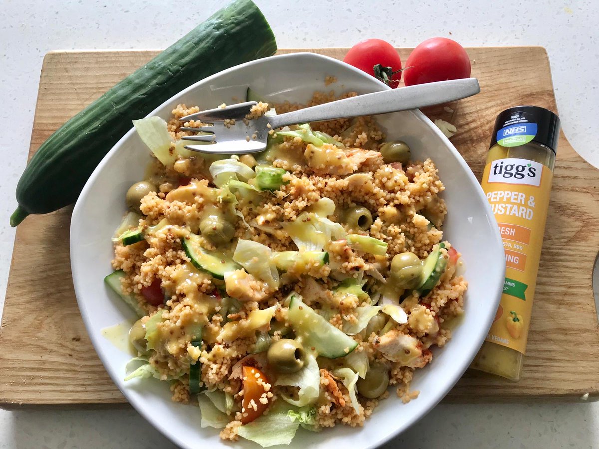 You're looking for something fast, filling and healthy to power you through the week.

Well look no further... here's our favourite couscous dish!

Olives, cucumber, tomatoes and lettuce, not forgetting the finishing touch... a healthy smothering of Tigg's!

Thank us later.