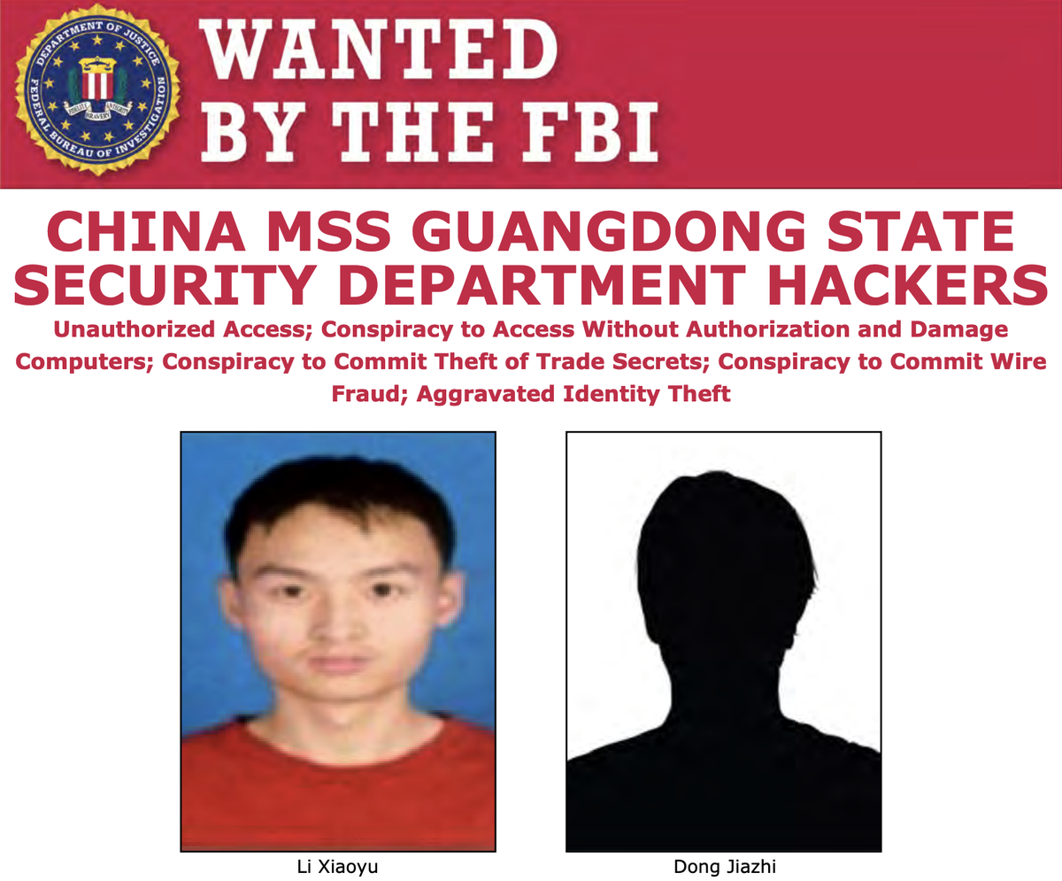 A federal grand jury returned an indictment earlier this month charging Li Xiaoyu and Dong Jiazhi for their alleged participation in a global computer intrusion campaign. You can download their wanted poster at http://ow.ly/x35950AEer7.