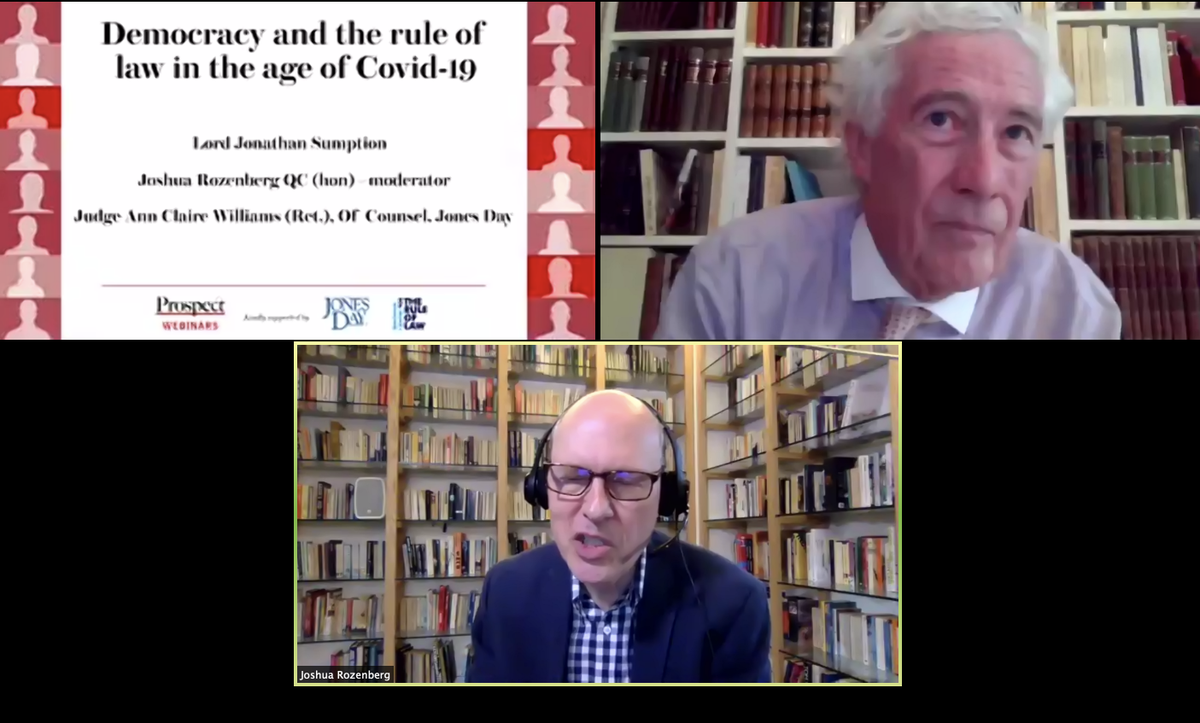 Just logged in w/  @prospect_uk debate on "Democracy & Rule of Law in Age of  #COVIDー19", w/ Lord Sumption in conversation w/  @JoshuaRozenberg, the moment Lord Sumption criticised human rights defenders who have been "extraordinary silent". Harsh & not justified by evidence I feel