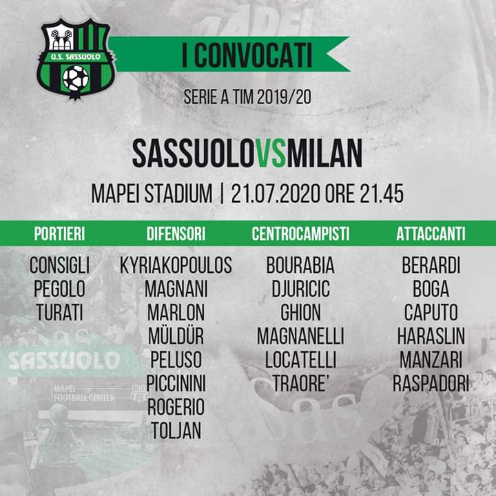 Estos son los 23 convocados #SassuoloMilan #ForzaSasol 🖤💚