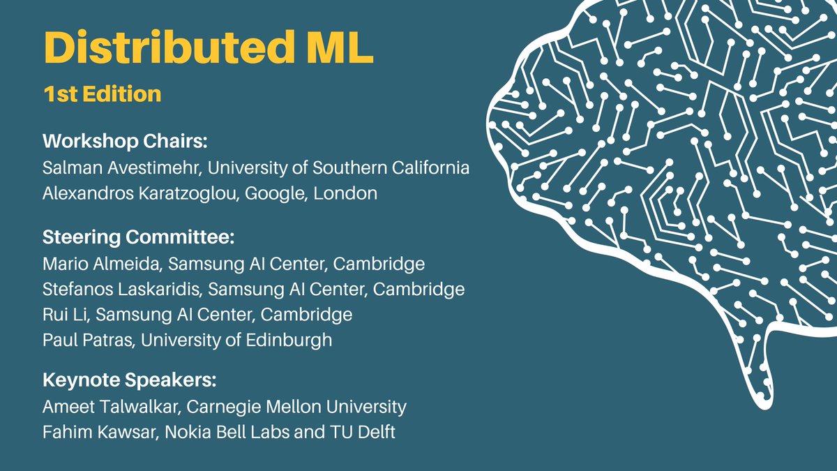 stevelaskaridis's tweet photo. Excited to announce that our 1st Workshop in Distributed Machine Learning has been accepted at #CoNEXT2020, this December in Barcelona, Spain.
We welcome 6-page papers in the field. Accepted papers will be published in the conference proceedings.
https://t.co/oOgtV4Y0UC https://t.co/3OITKRWVEr