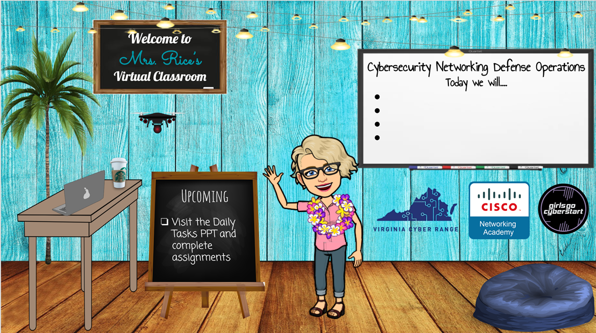 kristi_rice's tweet photo. Moving to Canvas this year so I created a Bitmoji Virtual Classroom. Looks just like my lab. #DistanceLearning2020 #Cybersecurity @VaCyberRange @SpotsySchools #HackItUp @GGCyberStart https://t.co/HPDX4i7xyA