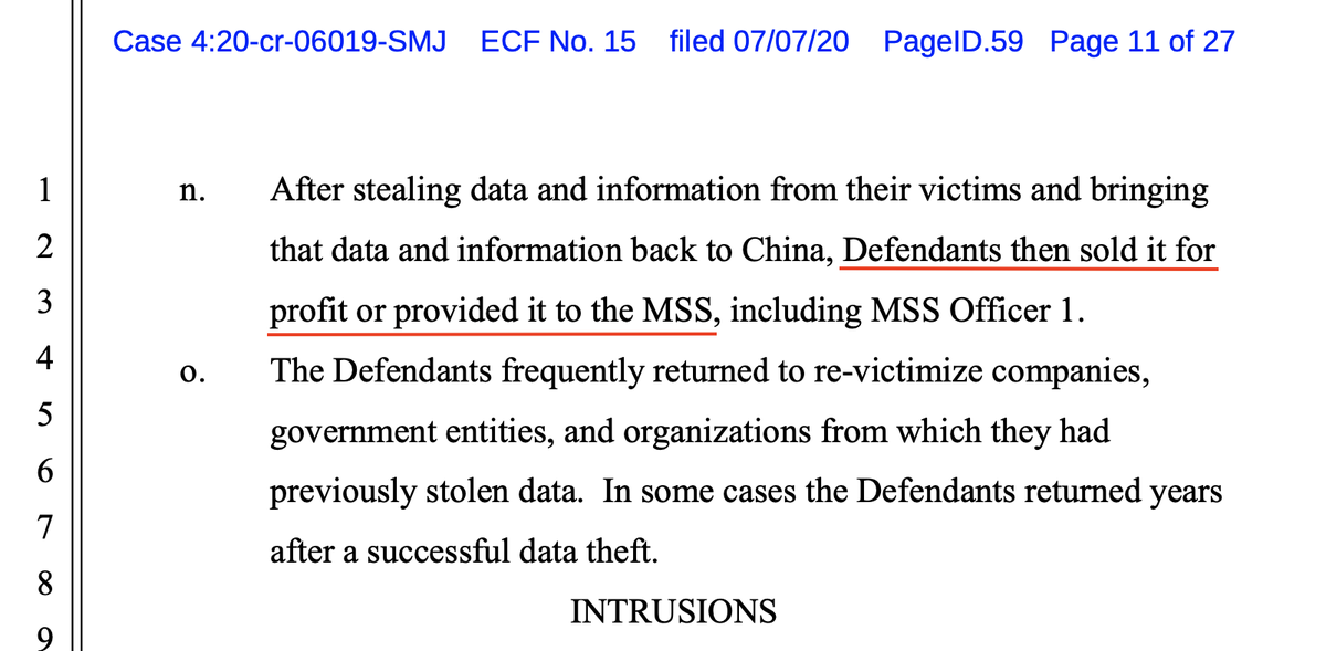 Wait, so the hackers stole intellectual property, then either sold it to state-owned Chinese companies *or* their intelligence service.Which companies? Um...HUAWEI? ZTE? Any others? 