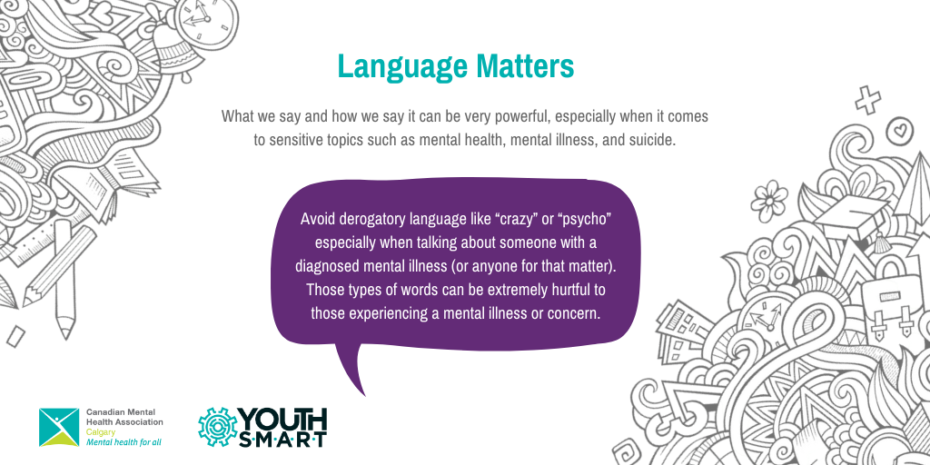 CMHACalgary's tweet photo. What we say and how we say it can be very powerful, especially when it comes to sensitive topics such as mental health, mental illness, and suicide. #StompOutStigma https://t.co/ZGuJAyNRR1 https://t.co/XNMQyYozLJ