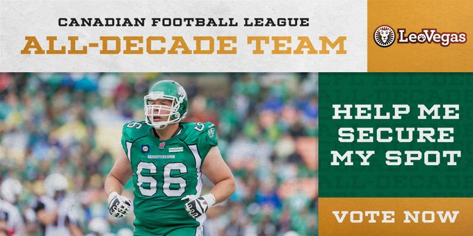 I'm really excited to be nominated for the <a href="/CFL/">CFL</a> All-Decade Team along with a bunch of great players! Check out the link to cast your vote. cfl.ca/cfl-decade-tea…