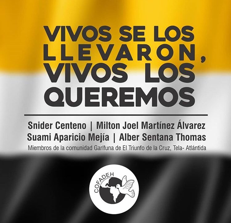melissaraudale5's tweet photo. ¿Dónde están los lideres Garifunas?
¿Dónde está Albert Sneider Centeno?
¿Dónde está Milton Joel Martinez?
¿Dónde está Aparicio Mejia? 

Vivos se los llevaron, ¡vivos los queremos! #vidadelosgarifunasimporta #GarifunasLivesMatter https://t.co/9V4dN70sC0