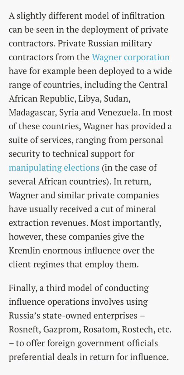 . @mikercarpenter summarizes 3 types of malign influence operation: information operations, elite infiltration & destabilizing operations. All of which have been active in . Trudeau’s gov’t has been a steady target while RW parties are “helped”.  #cdnpoli https://www.justsecurity.org/64327/countering-russias-malign-influence-operations/