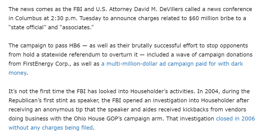 I'm betting the FBI's investigations of shell companies & money laundering lead to these dark money groups that pushed the bailout of nuclear plants.Just like in the Madigan's case, the power company got a bailout by raising customer's billing rates!Govt. regulation=Corruption