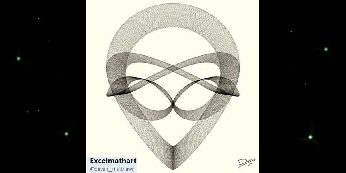 pickover's tweet photo. Alien entity emerges from the fabric of mathematics. @devan__matthews "pushes Excel to its limits." https://t.co/VmcMQx5YLk