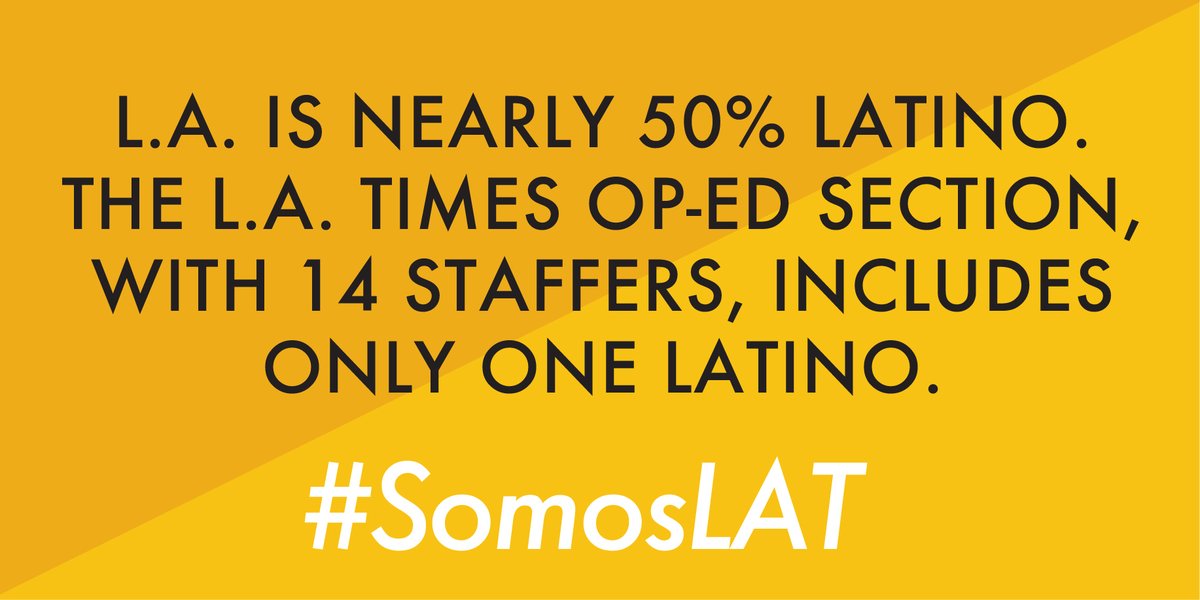 L.A. is nearly 50% Latino. California is nearly 40% Latino. Our Opinion & Editorial writers make crucial calls on top issues. But the  @latimes Op-Ed section includes only one Latino. The  @LATLatinoCaucus demands change.  #SomosLAT  https://latguild.com/news/2020/7/21/latino-caucus-letter