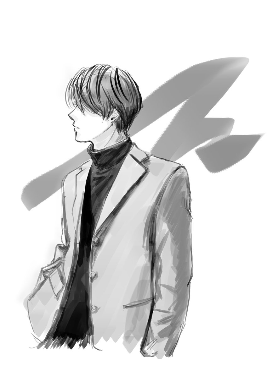 うた 夜中に突然のスーツ男子 イラスト ラフ 寝なくちゃ でもこのままじゃ眠れなかった いつかちゃんと描く まるでインスタなタグ乱立 まこさんスーツ資料お借りしました