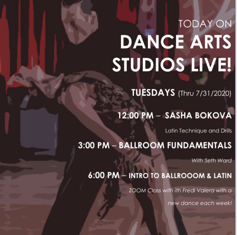 Dance_Arts's tweet photo. Tuesday, July 21, 2020
Today on Dance Arts Studios LIVE!
12:00 PM (PDT) - LATIN TECHNIQUES &amp; DRILLS with SASHA BOKOVA
3:00 PM – INTRO TO BALLROOM FUNDAMENTALS – BEG 1-2
ZOOM Classes*
6:00 PM (PDT) – INTRODUCTION TO BALLROOM AND LATIN – BEG 1 https://t.co/PG2hg0Iu85