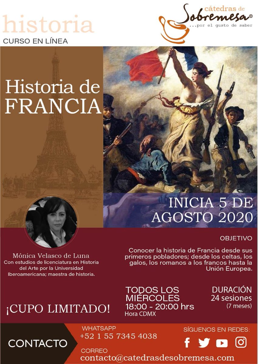CatedrasdeS's tweet photo. ¿Te gusta Francia, pero quieres conocer más que solo París, su famosa torre y sus deliciosos pasteles? ¿Quieres conocer cómo un pueblo de pasteleros revolucionó el mundo y fue cuna del pensamiento político, el arte y la cultura? Este curso es para ti.
https://t.co/WMb0VdR0iv https://t.co/Ek0SJ35vv7