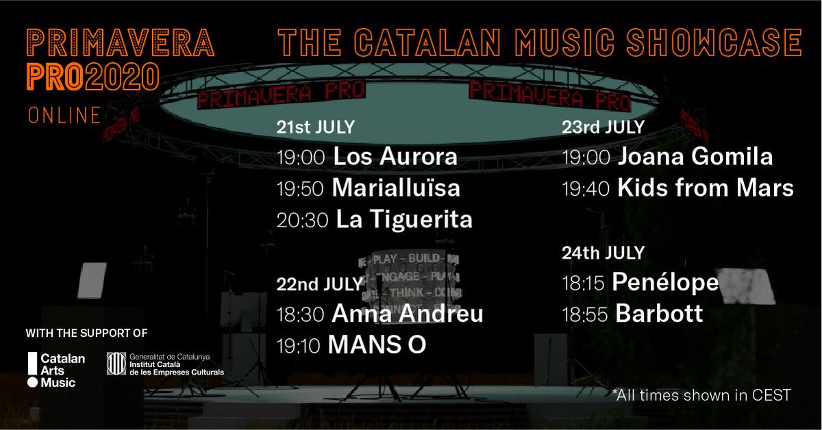 🔴 Follow live <a href="/RadioPrimavera_/">Radio Primavera Sound</a> radioshow with journalists <a href="/salicrunette/">Marta Salicrú</a> and <a href="/bencardew/">Ben Cardew</a> on <a href="/PrimaveraPro/">Primavera Pro</a> streaming platform and get introduced to the #CatalanMusic showcases at #PRO2020, nine of the best new Catalan acts of summer 2020! 🔥