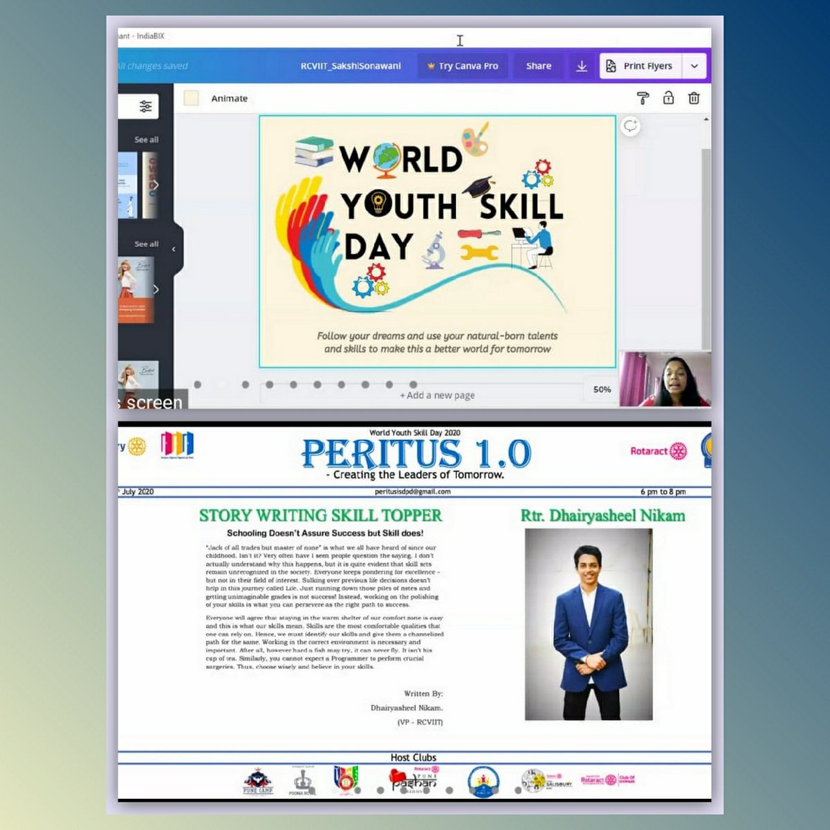 RotaractViit's tweet photo. We are proud to announce that RCVIIT along with 7 host clubs from @rid_3131 along with 20 collaborating clubs from various districts have successfully completed our very first ISD initiative on the eve of World Youth Skill Day ,"PERITUS 1.0" #peritus #rotaract https://t.co/ouwvQPx9cq