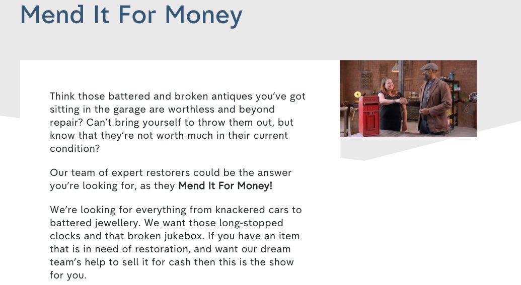 MendItForMoney's tweet photo. We're on @Channel4 ‘s Take Part page! Head there for more details on how to apply for Mend It For Money. https://t.co/4ao6cEHEUF
