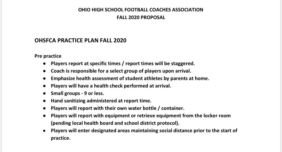 OHSFCA proposal continued...This is showing practice protocols...- limiting full contact- check-in protocols- examples of how drills need to look different