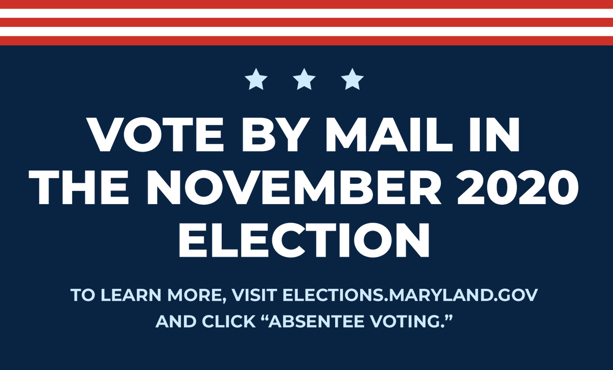 We are strongly encouraging #VoteByMail for the November general election. Every eligible Maryland voter will be mailed an application, but you may also request your ballot online by visiting elections.maryland.gov/voting/absente….