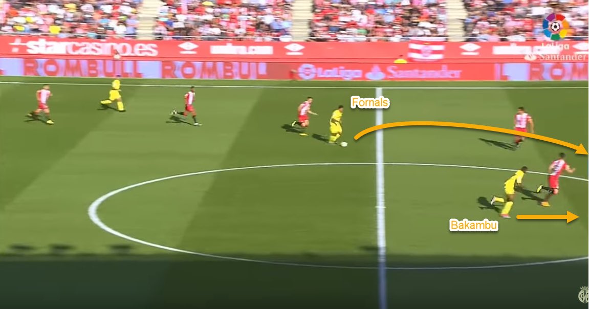 And again here. Fornals showcases his ability to spot Bakambu’s run. - Bakambu latches onto the last man- Fornals passes between the defenders- Bakambu through on goal