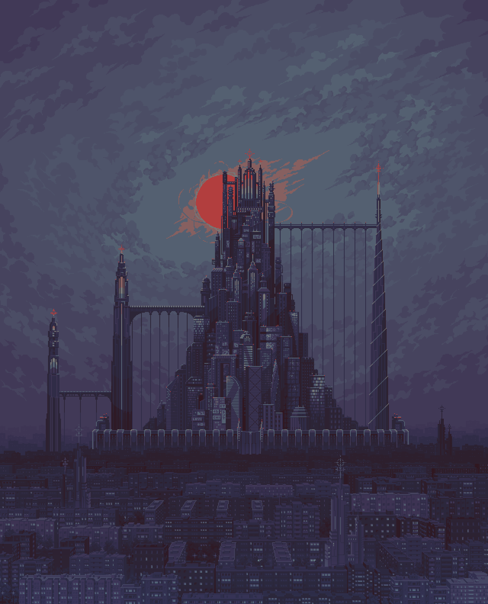 ioruko's tweet photo. The city background for our game project. 
Art direction by @TsoyArseniy

#pixelart #gamedev #ドット絵 https://t.co/P7w7kinW7E