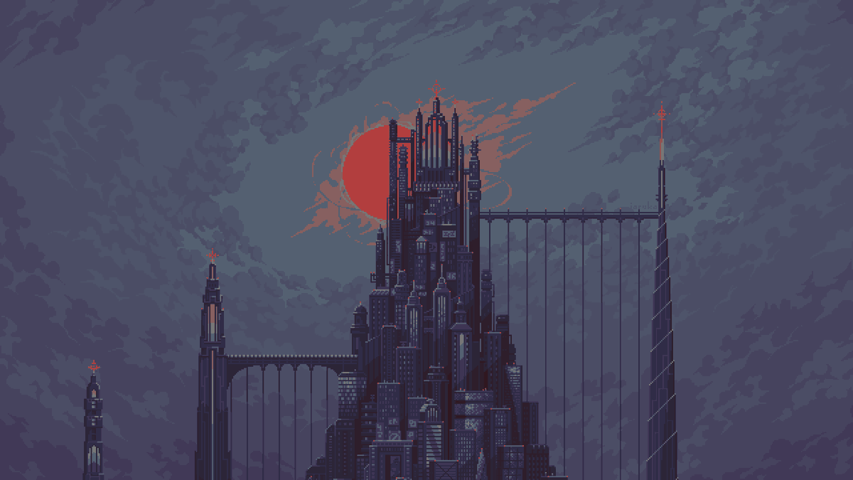 ioruko's tweet photo. The city background for our game project. 
Art direction by @TsoyArseniy

#pixelart #gamedev #ドット絵 https://t.co/P7w7kinW7E
