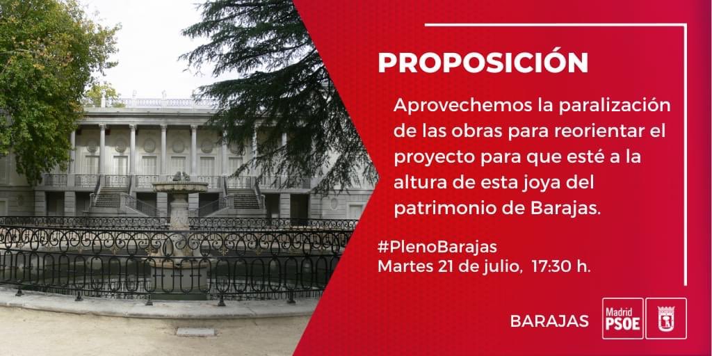 Queríamos aprovechar la resolución del contrato de las obras del #PalacioDeElCapricho pero no ha sido posible. 

PP+Cs+MM+ VOX se han unido para no dar una segunda oportunidad a una de las mayores joyas de #Barajas

Lamentamos la soledad pero seguiremos luchando #PlenoBarajas