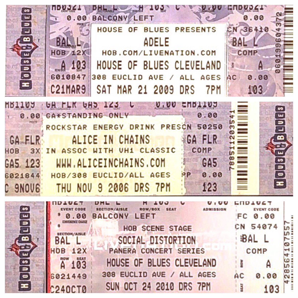 HOBCleveland's tweet photo. #TicketStubTuesday! Anyone at these shows?! DM us your favorites for a future feature ๐๐ง
#HOBCleveland #Adele #AliceInChains #SocialDistortion https://t.co/owAd9qsLN9