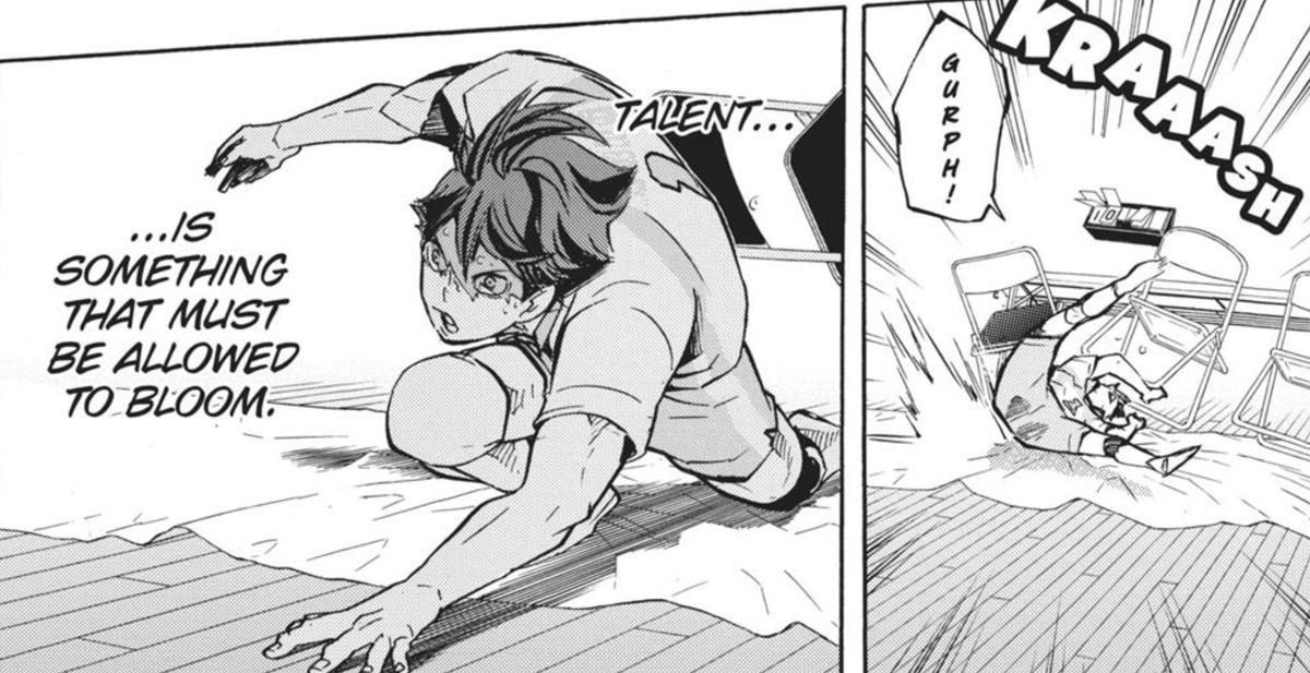 There’s quite a few parallels that can be drawn from what we know about Furudate and Oikawa, and I feel like essentially, “looking for a chance to make his talent bloom (to see if he has it)” is one of the things Oikawa is relentlessly doing.