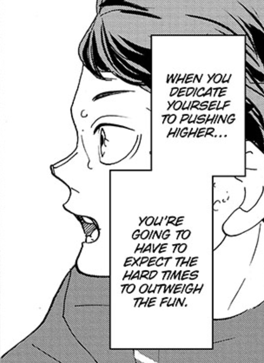 Another parallel with Furudate is the concept of fun — Furudate noted that drawing the manga was only 10% fun, and we see this concept of striving for those rare moments of joy wonderfully illustrated during Oikawa’s and Hinata’s meeting in Brazil.