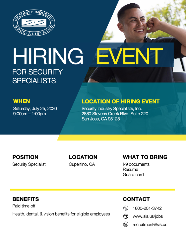 Ag_brennan's tweet photo. Have an active CA guard card?SIS is hiring full time and part-time Security Specialist positions in the Cupertino area. Don't have a guard card but are willing to obtain one? SIS also offers FREE guard card training classes to anyone looking to join our team.#gethired #hiringnow https://t.co/t9Tks60OCh