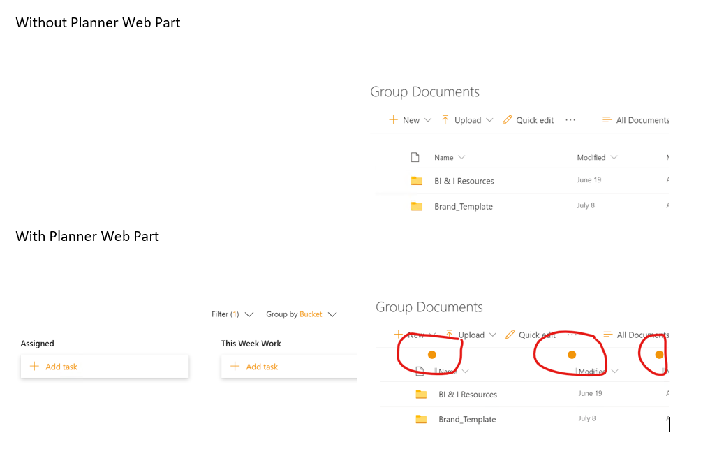 terrymccullagh's tweet photo. #SPHelp 

On a modern page adding the planner web part places a circle above each column in every web part on a page. https://t.co/b2mnVKMxwI