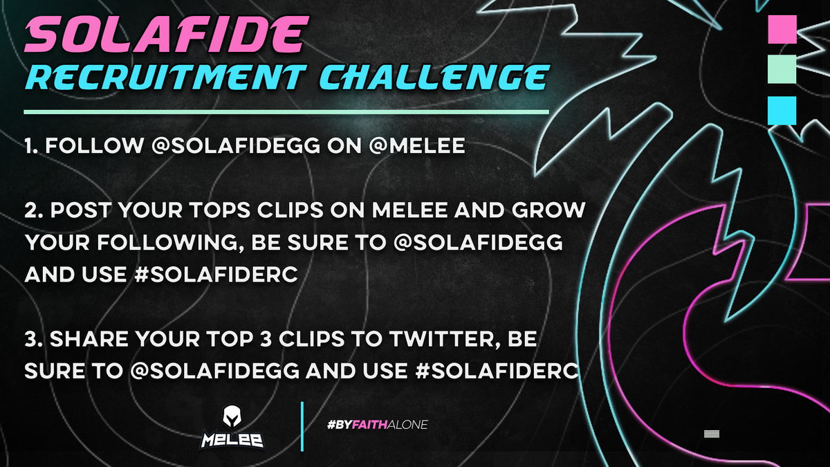 MeleeApp's tweet photo. The crew over at @SolaFideGG are looking for their next top talent on Melee! Share your clips for a chance to join the roster.

Details at: https://t.co/jUnbTGtG4V

#ESports #ESportsRecruiting https://t.co/CG231ls4IU