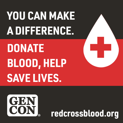 Gen_Con's tweet photo. For the past couple years, hundreds of amazing Gen Con attendees have donated blood at the convention - even though we can't gather this year, we hope you'll consider stopping by your nearest Blood Drive to donate! https://t.co/fU1mJBaifk https://t.co/W5RJwTWo3K