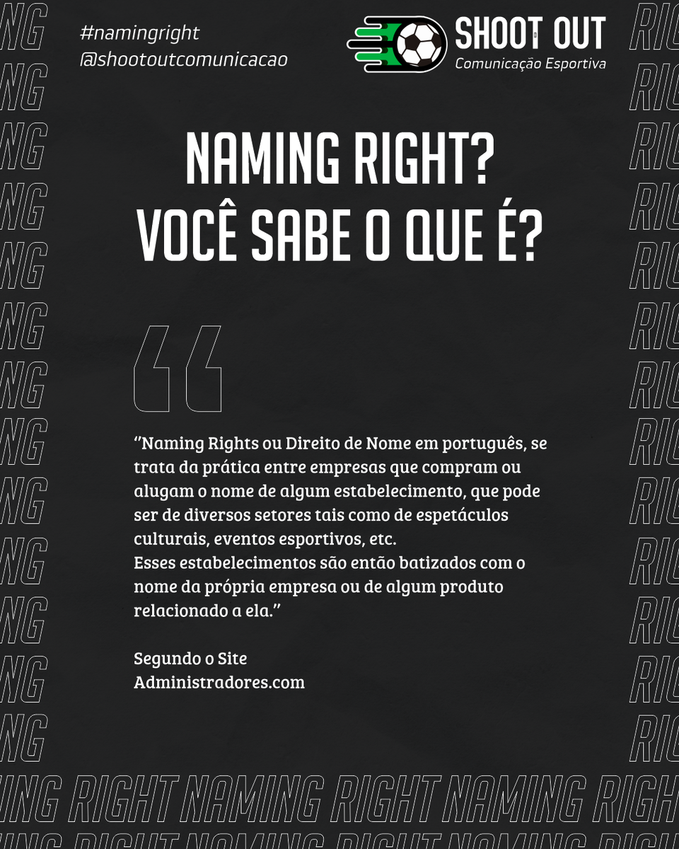 soutcomunicacao's tweet photo. Você sabe o que é Naming Right?🎯💵
⠀
"Naming Rights ou Direito de Nome em português, se trata da prática entre empresas que comprem ou alugam o nome de algum estabelicimento..." Segundo https://t.co/0acADkC3Bt
#allianz #allianzparque #namingright #palmeiras https://t.co/5xKmYUleG1