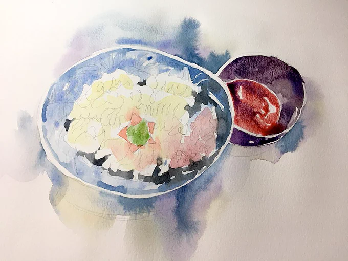 だいたいこんな感じ〜で色を置いて行きます。僕の絵は3層で仕上げます。 #Watercolor #スケッチ #水彩画 #ワークショップ #京都の絵画教室 #風景画 #透明水彩 #京都水彩画塾 #Youtube 