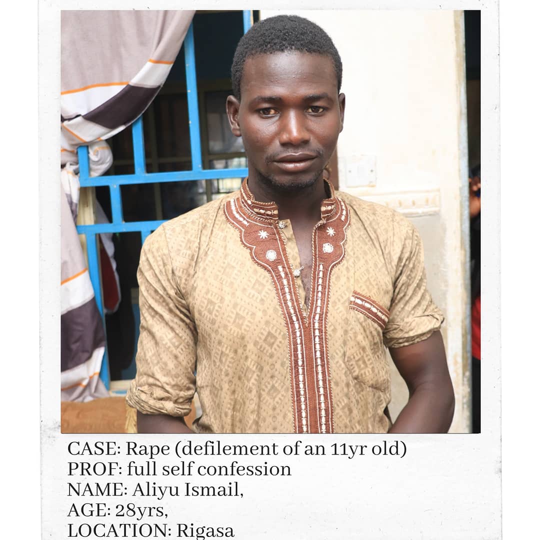 An 11 year old girl was defiled by this 28 year old man named Aliyu Ismail who exploited her 5 times giving her N20, N50 or N100 each time to shut her up.