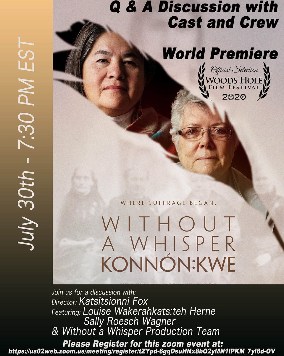 PLEASE SHARE!
Join us for a Q &amp; A with the CAST AND CREW for our WORLD PREMIERE of WITHOUT A WHISPER at the Woods Hole Film Festival on July 30th at 7:30. Please register:
us02web.zoom.us/meeting/regist…
 Tickets go on sale on July 25th and can be purchased here 
goelevent.com/WoodsHoleFilmF…