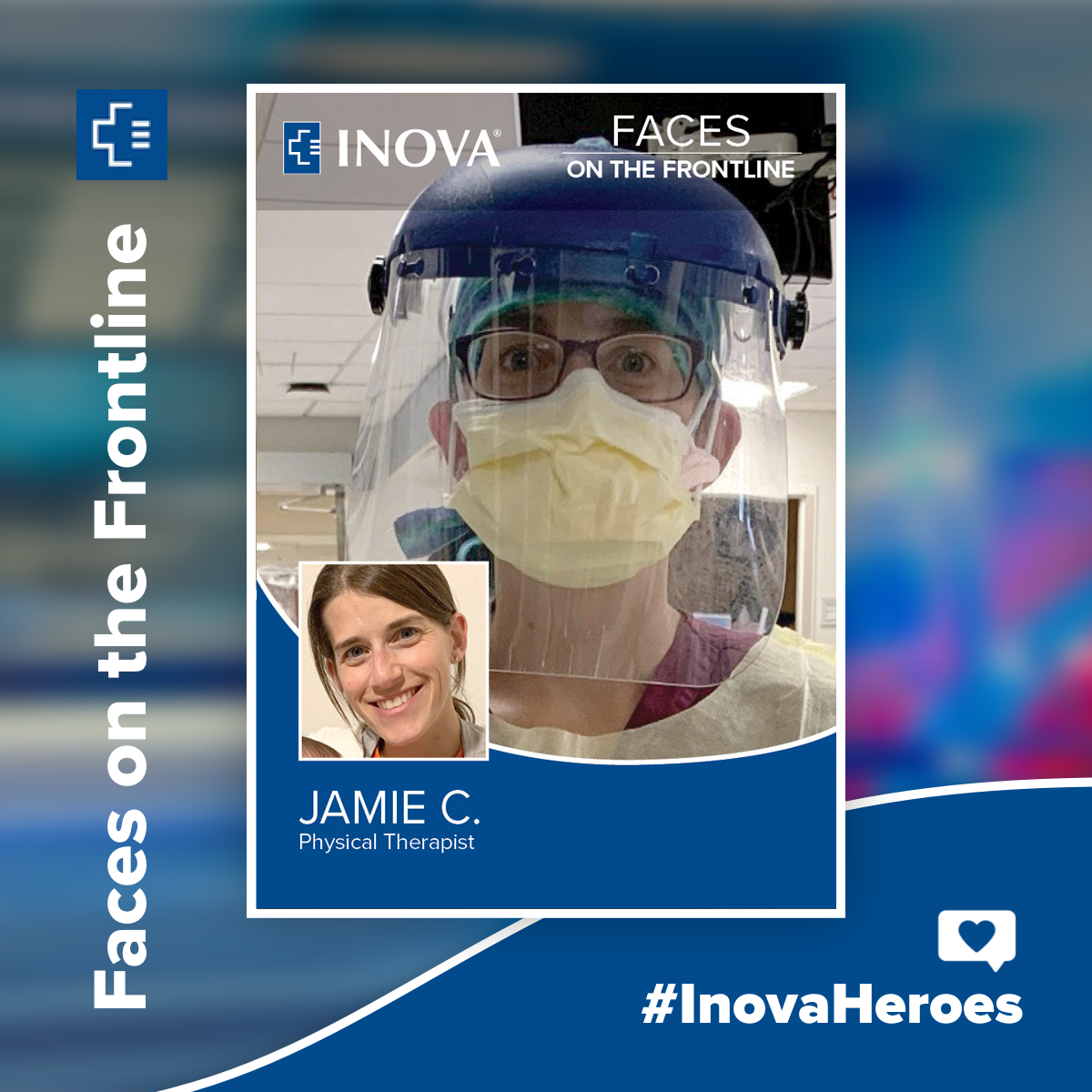 Our #InovaHero Jamie is a Physical Therapist at Inova Loudoun Hospital. She’s most proud of helping patients regain strength, and she's a mom who loves playing with her kids. Read more about Jamie and Inova’s #FacesOnTheFrontline: bit.ly/InovaFaces_TW