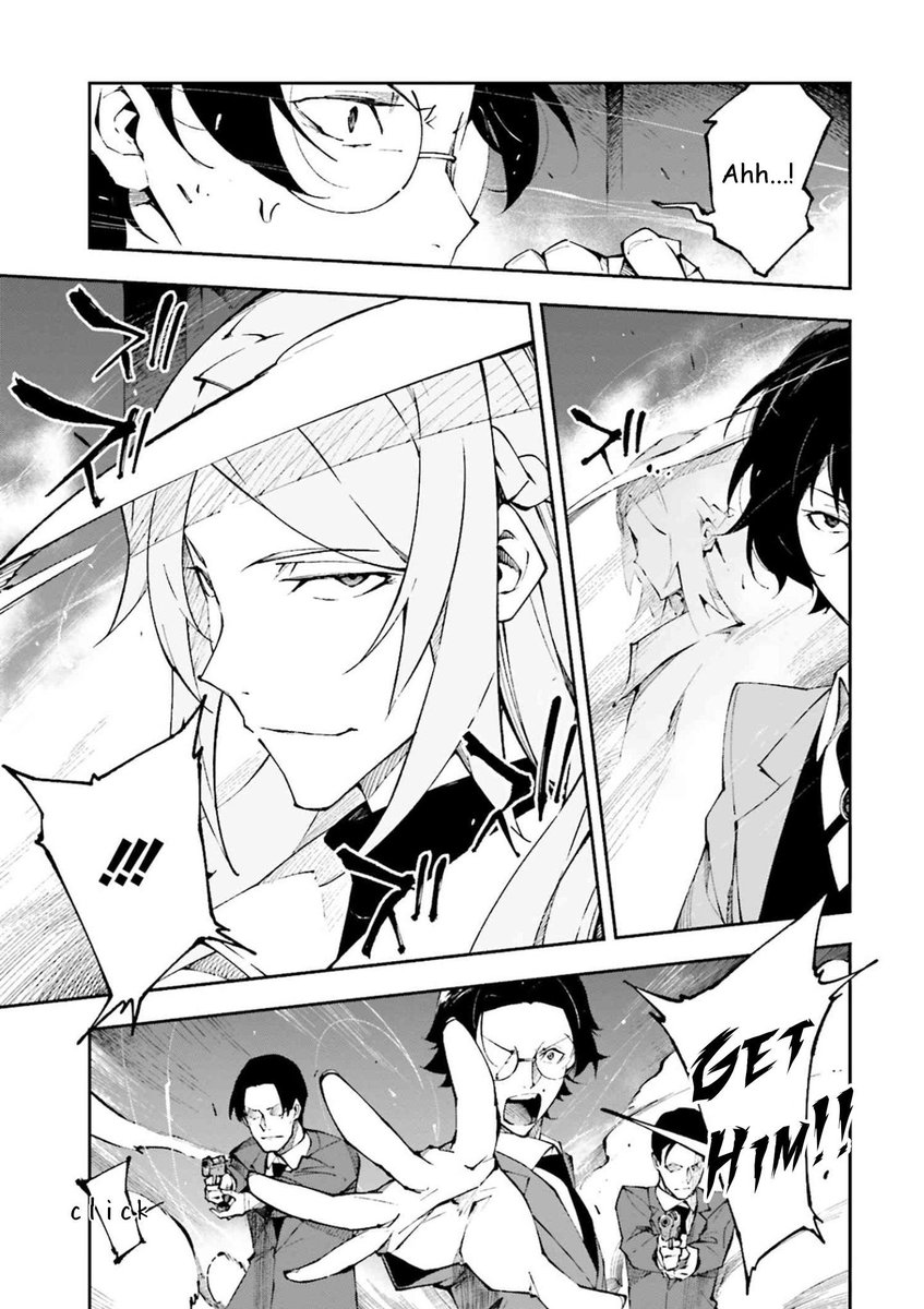 In the manga, we see that Fyodor is watching from a rooftop while shots are opened by the military against Shibusawa when he is collecting Dazai. The lines that he utters here are not identical to the film, suggesting one of two things: either this scene is expanded, or new.