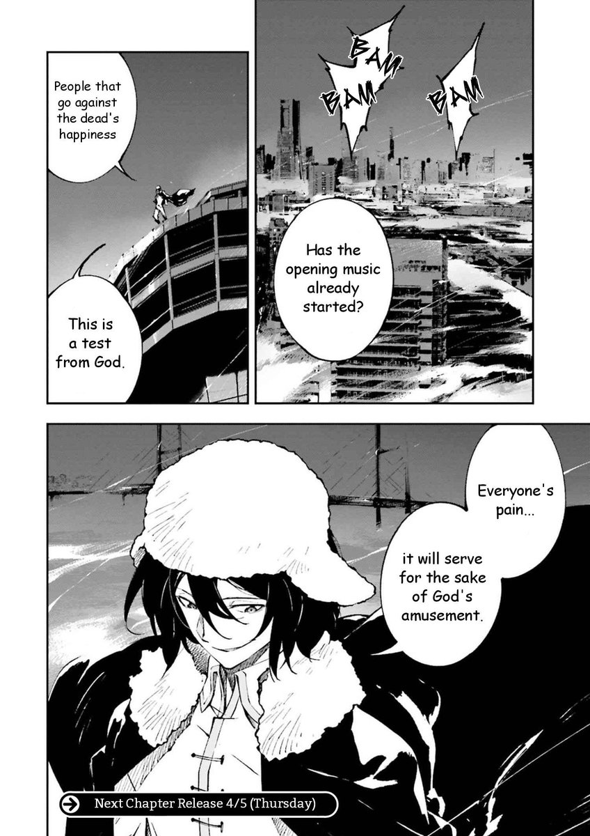 In the manga, we see that Fyodor is watching from a rooftop while shots are opened by the military against Shibusawa when he is collecting Dazai. The lines that he utters here are not identical to the film, suggesting one of two things: either this scene is expanded, or new.