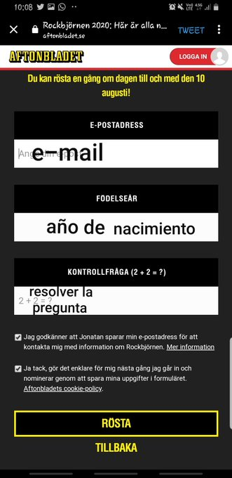 BTSouls_'s tweet photo. [🚩]
RECORDATORIO🔔
Falta un día para que Rockbjörnen 2020 termine 🚨
》Canción internacional
》Fans del Año

Cómo votar:
》Dale a Nästa
》Seleccionar On-BTS, BTS army
》Completar lo que te pide y dar a Rösta

@BTS_twt
🔗https://t.co/b8m7w6DvjV https://t.co/CT3OjTtvER
