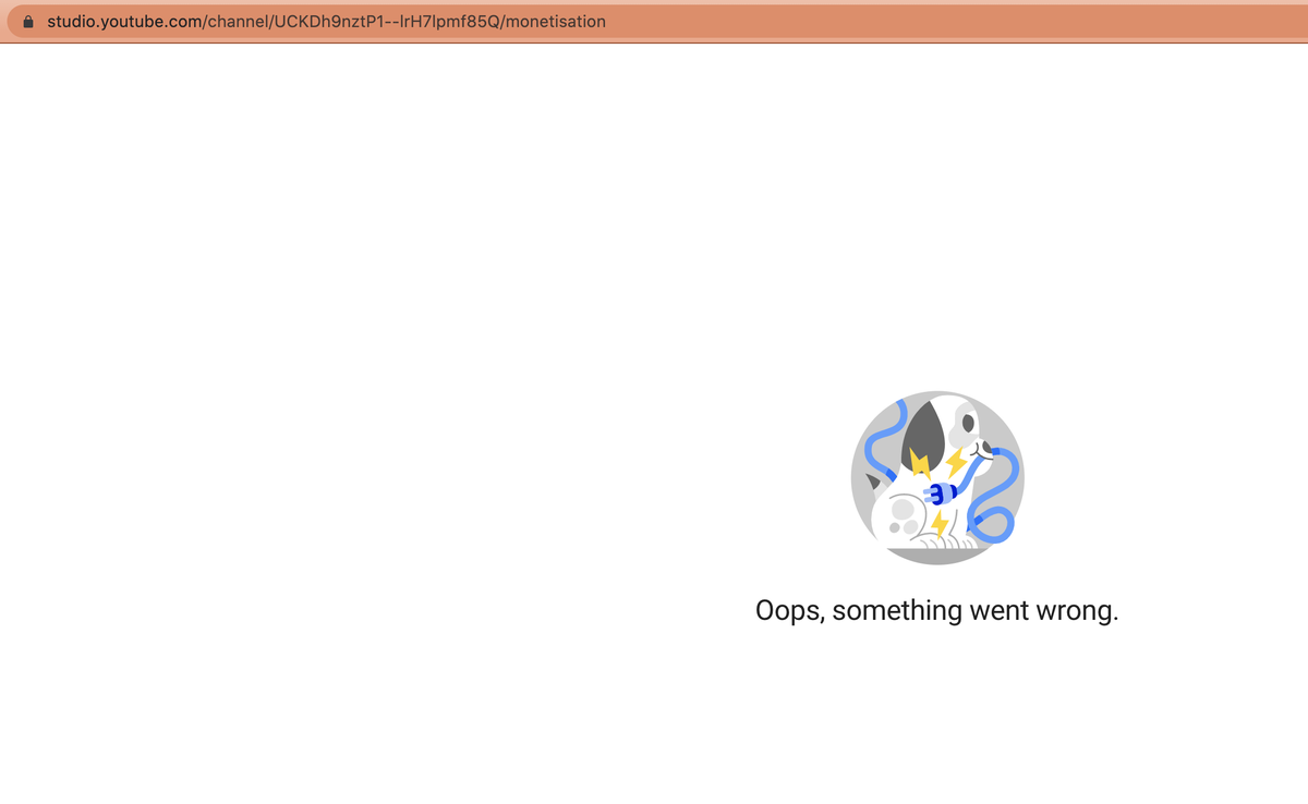 StartbookApp's tweet photo. @TeamYouTube Please help! This link (https://t.co/UouuQKTu6E) tells me to go here (https://t.co/FXIYPhlgoa) to create a new AdSense account through YouTube. But I get this error: "Oops, something went wrong." https://t.co/5eVXFJSmjx