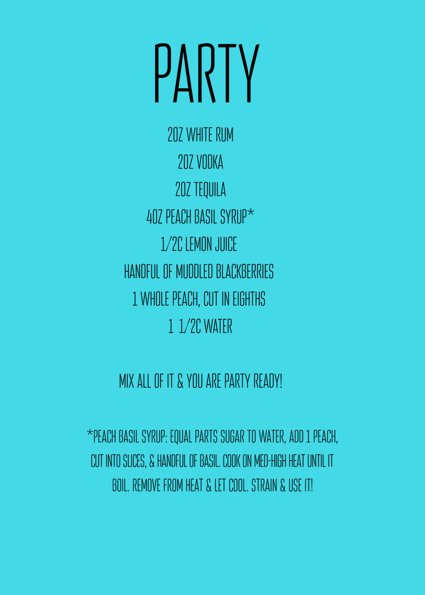 Beyoncé  series day 4!album IV& I chose the song Party, which was the 4th single.When this song came out, jungle juice was my party staple so that's what I made. It's a peach basil lemonade w/ vodka, rum & tequila. And you can't taste the liquor! #GoddessOfCarbs