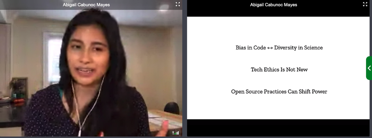 ishwartweets's tweet photo. #BCC2020 #bosc2020 @abbycabs giving the concluding keynote on some thought provoking topics - #biasincode impacting #diversity in #science, #TechEthics and #openSource practices can shift power https://t.co/9SZ6BN8ytD